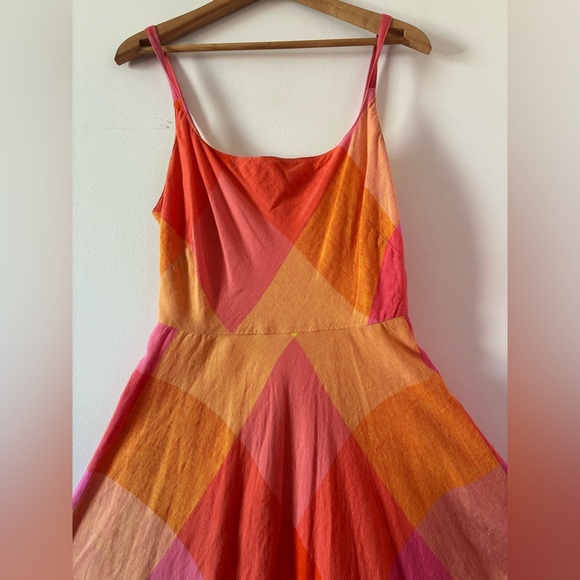 Liz Claiborne Vtg 90s Linen Cotton Blend Plaid Full Skirt Sunset Maxi Dress - 8 - Picture 8 of 13